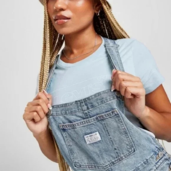 Levi's Loose Fit Overalls Light Wash Denim Jeans Jumpsuit 90s Romper Pants - Picture 3 of 14